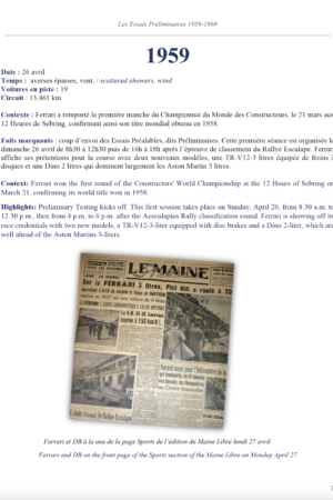 Essais Préliminaires 24h du Mans – 1959-1969